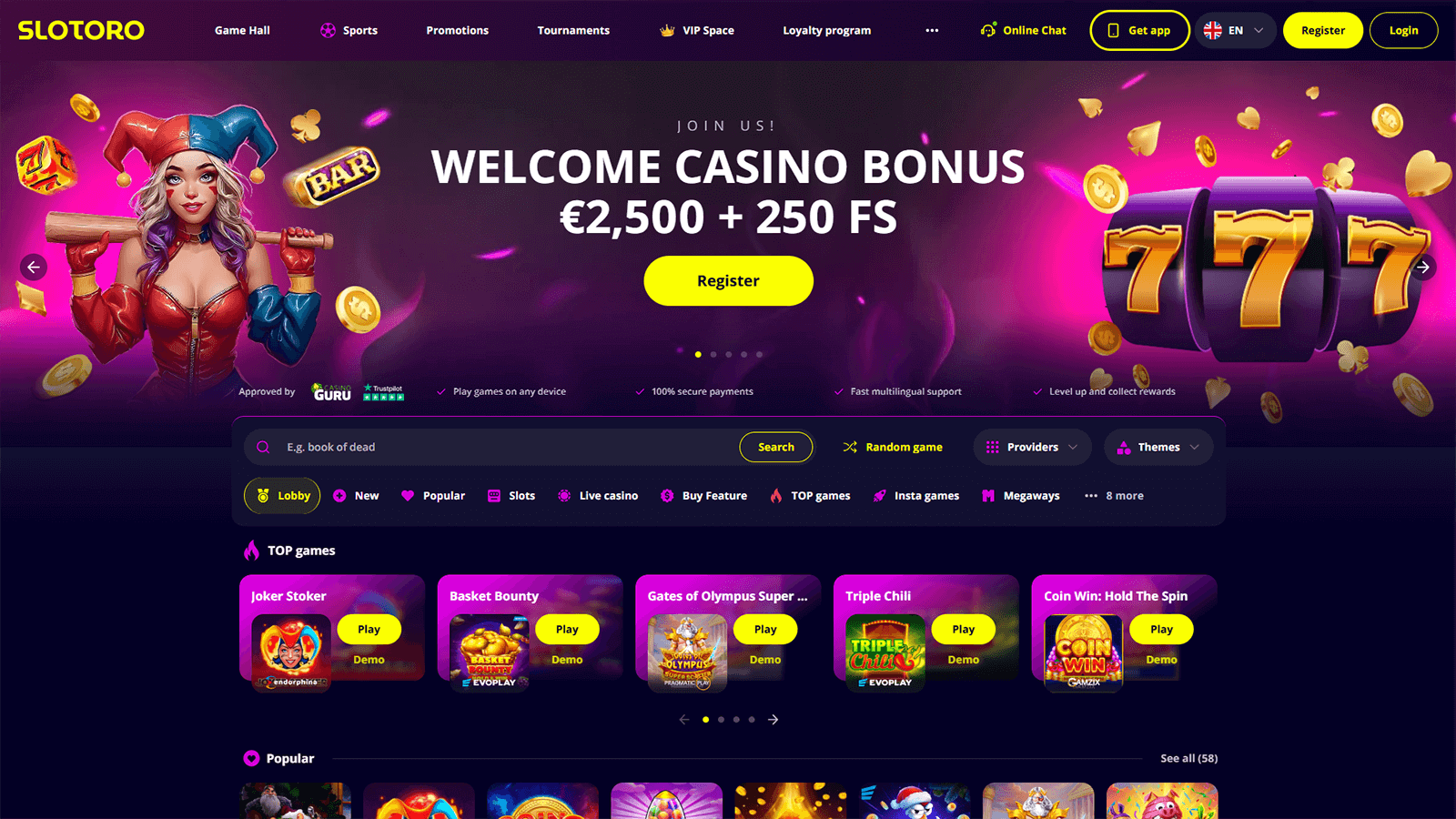 Slotoro Casino hjemmeside i Danmark