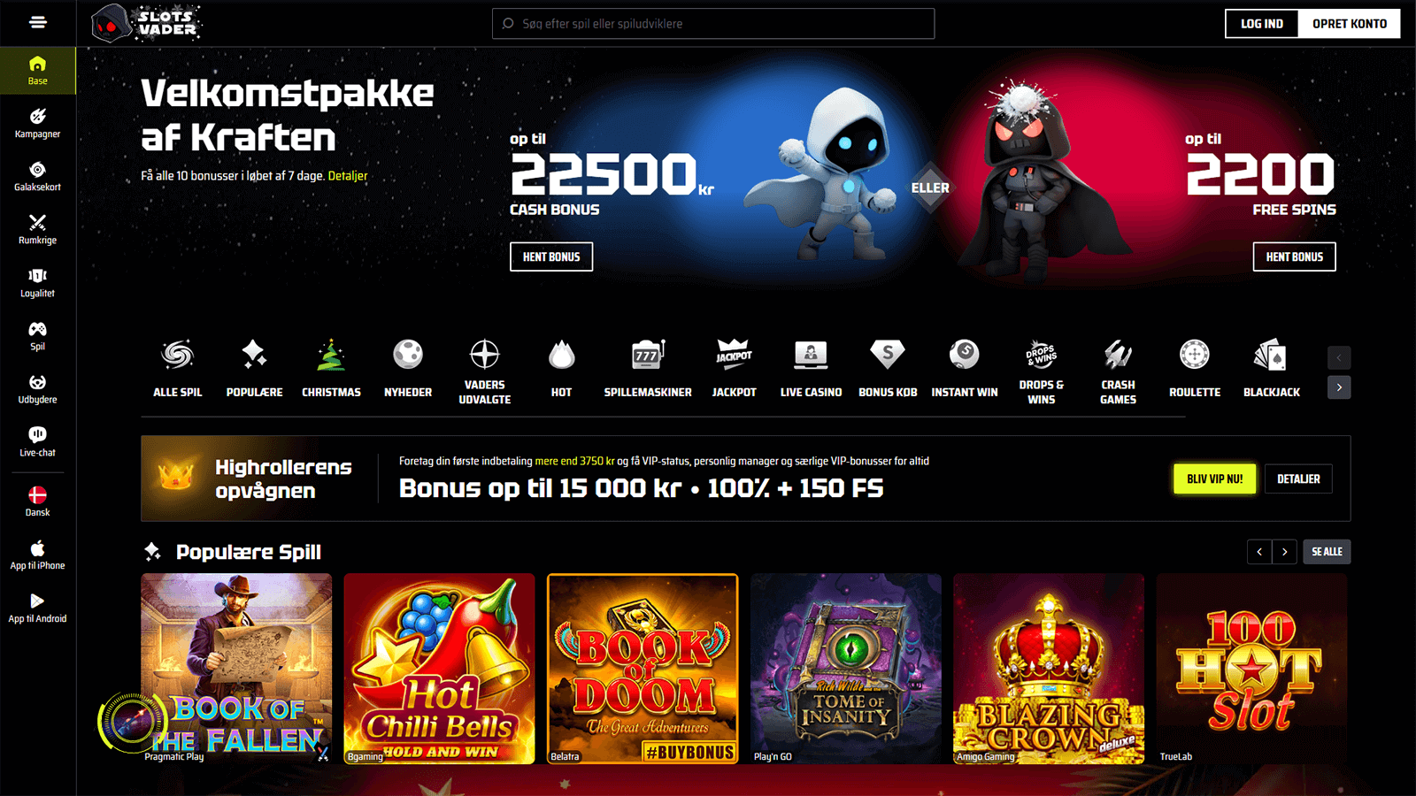 SlotsVader Casino hjemmeside i Danmark