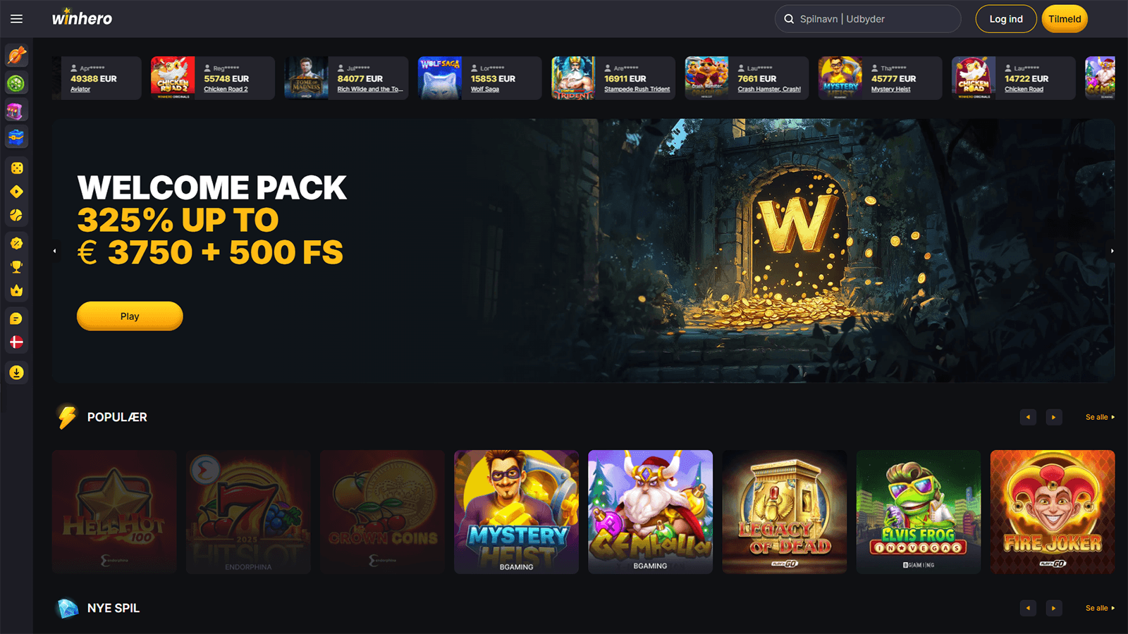 WinHero Casino hjemmeside i Danmark